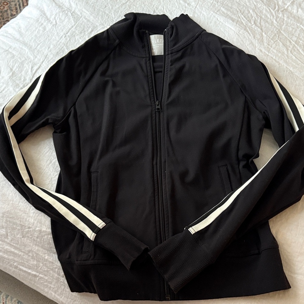 Athleta Black Track Jacket with White Stripes
